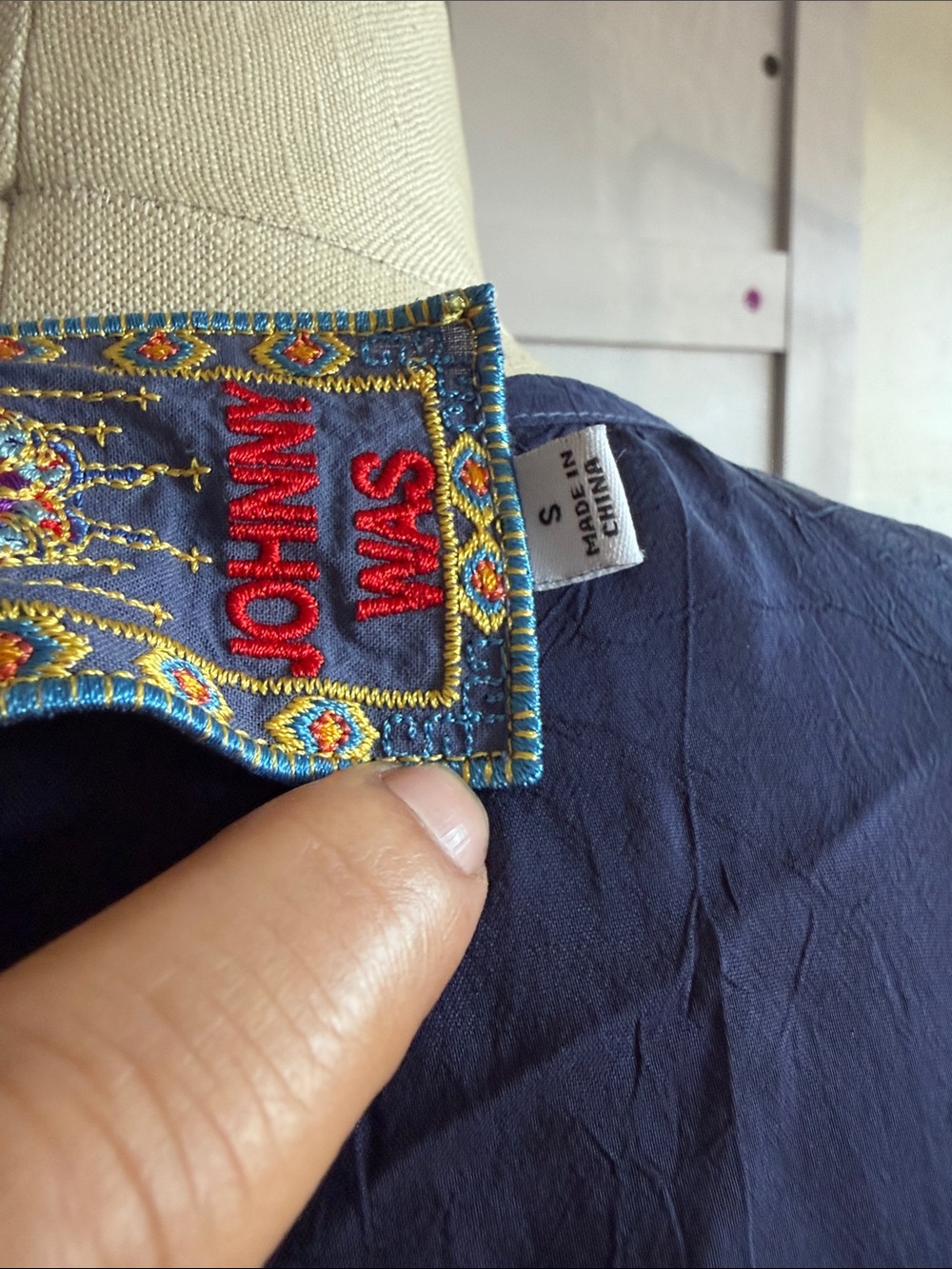 Johnny Was Navy Embroidered Tunic with Purple, Pink & Orange Accents - Picture 3 of 3